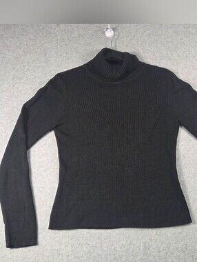 Vintage Revue 100% Silk Ribbed Turtleneck Sweater - Solid Black Size Medium